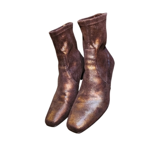 Donald J. Pliner Metallic Brown Bronze Pull On Sock Botties Size 8.5 - Picture 3 of 8